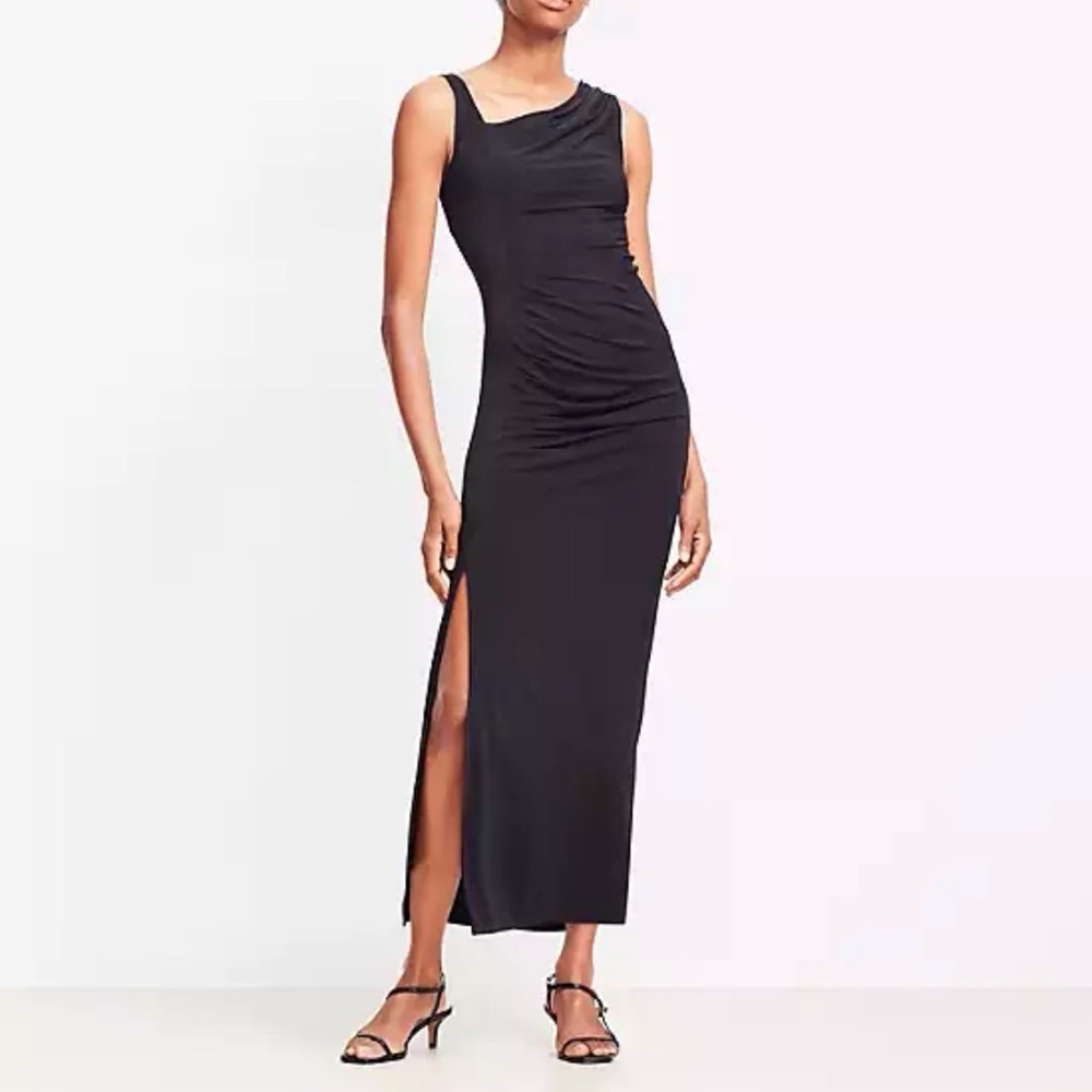 LOFT Black Shirred Formal Dress in Stretch Fabric Size 2P